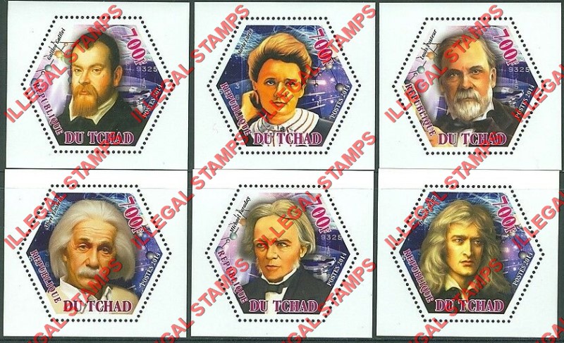 Chad 2014 Scientists Illegal Hexagon Stamps in Deluxe Souvenir Sheets of 1