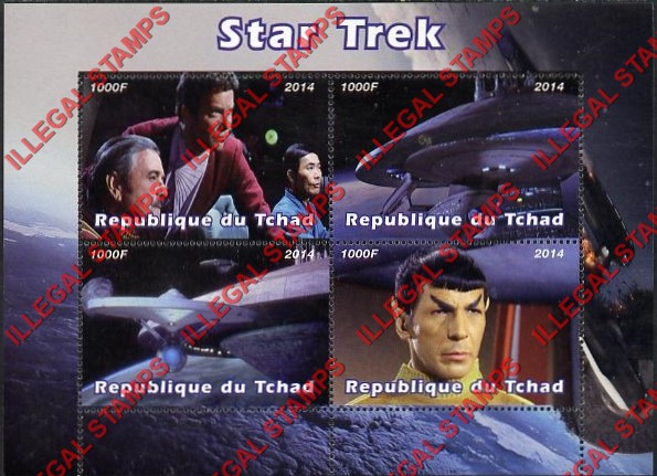 Chad 2014 Star Trek Illegal Stamps in Souvenir Sheet of 4