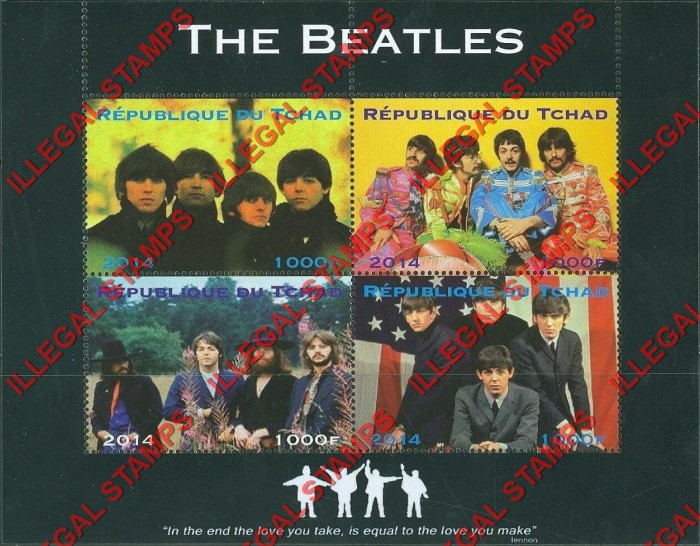Chad 2014 The Beatles Illegal Stamps in Souvenir Sheet of 4