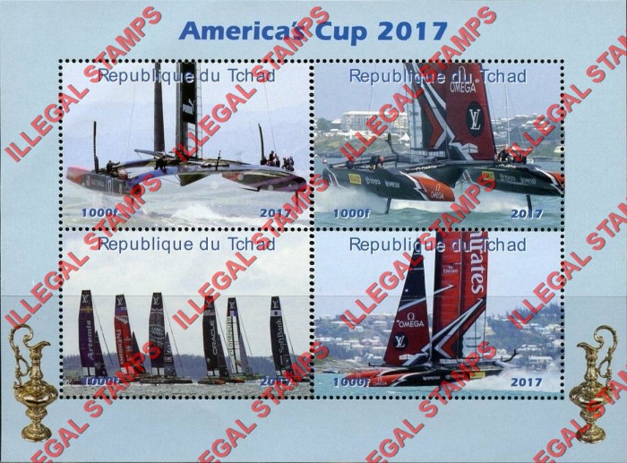 Chad 2017 America's Cup Sailing Illegal Stamps in Souvenir Sheet of 4