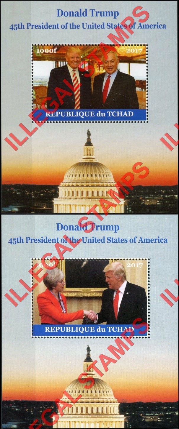 Chad 2017 Donald Trump Illegal Stamps in Souvenir Sheets of 1