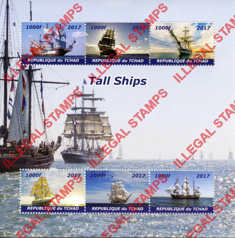 Chad 2017 Tall Ships Illegal Stamps in Souvenir Sheet of 6