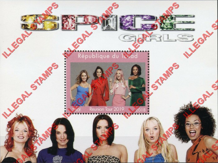 Chad 2018 Spice Girls Illegal Stamps in Souvenir Sheet of 1