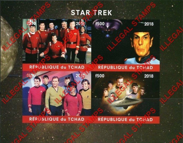 Chad 2018 Star Trek Illegal Stamps in Souvenir Sheet of 4