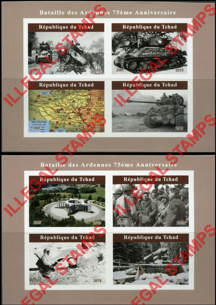 Chad 2019 Battle of Ardennes Illegal Stamps in Souvenir Sheets of 4