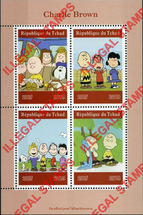 Chad 2019 Charlie Brown Illegal Stamps in Souvenir Sheet of 4