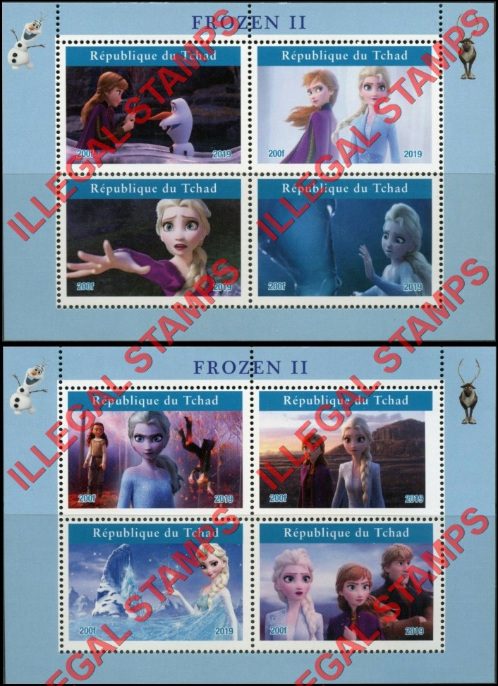 Chad 2019 Frozen 2 Illegal Stamps in Souvenir Sheets of 4
