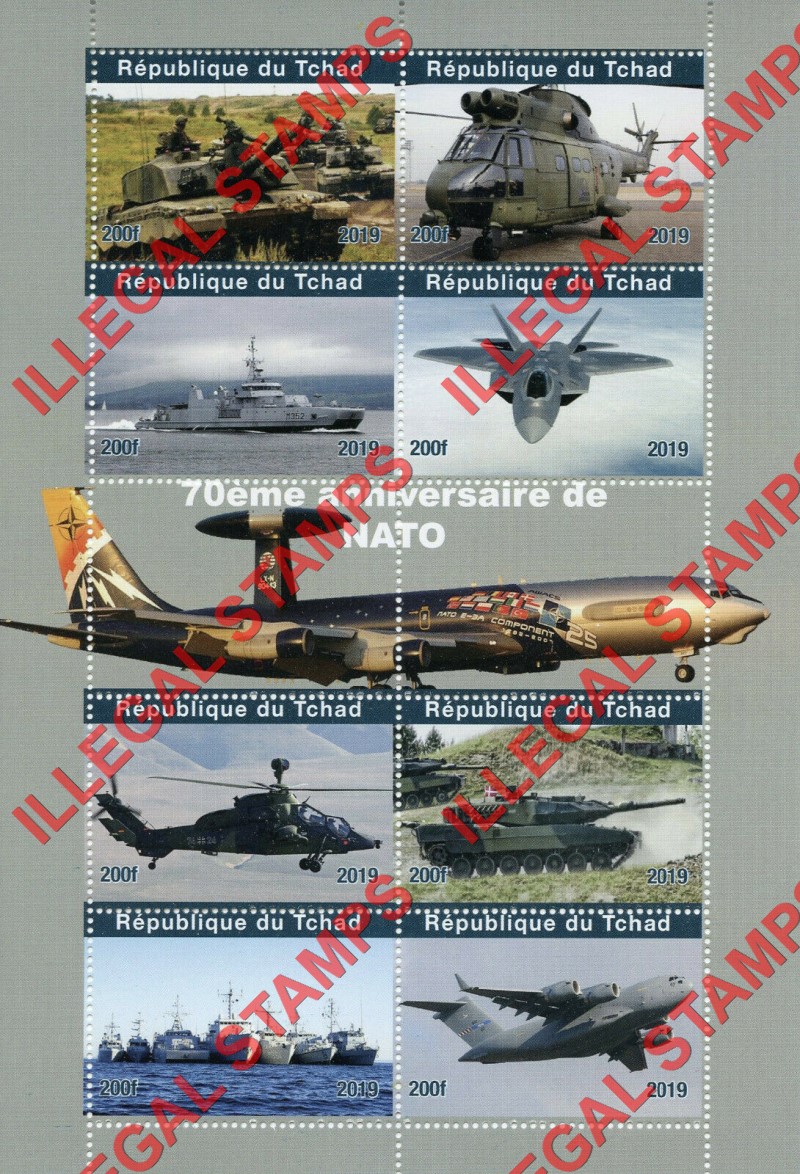 Chad 2019 NATO Military Vehicles Illegal Stamps in Souvenir Sheet of 8