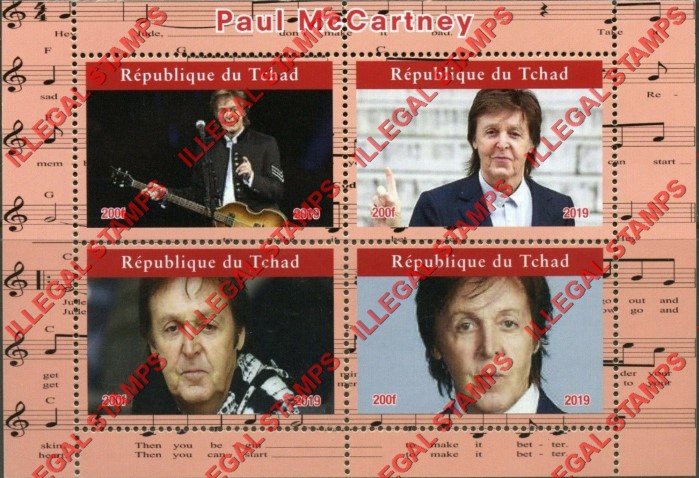 Chad 2019 The Beatles Paul McCartney Illegal Stamps in Souvenir Sheet of 4