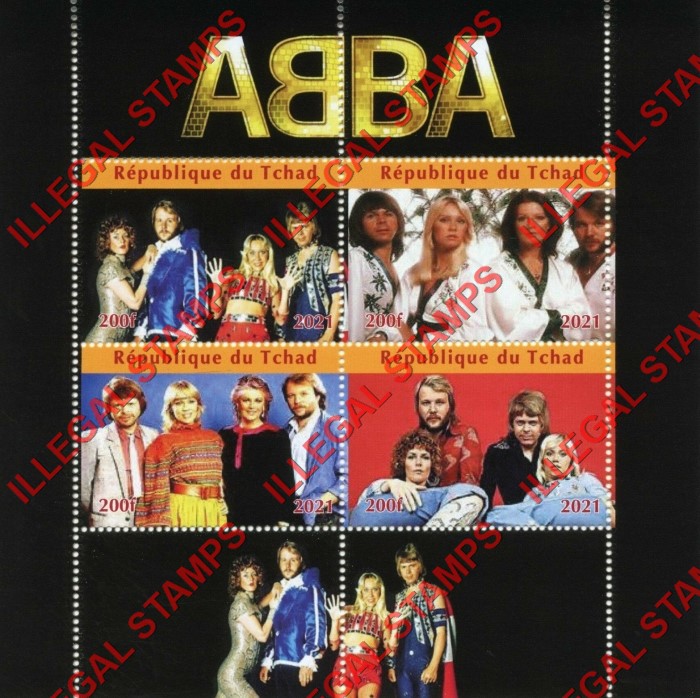 Chad 2021 ABBA Illegal Stamps in Souvenir Sheet of 4