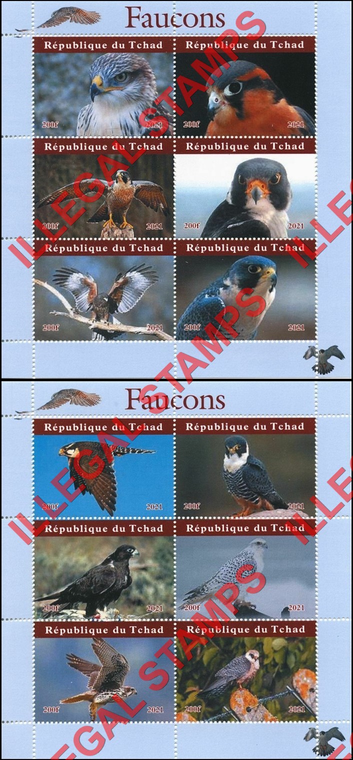 Chad 2021 Falcons Illegal Stamps in Souvenir Sheets of 6