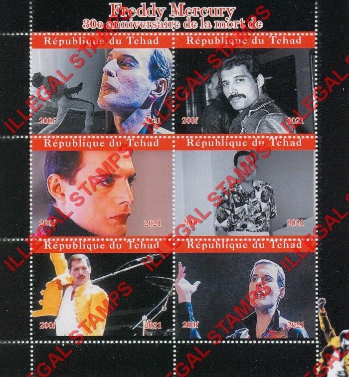 Chad 2021 Freddy Mercury Queen Illegal Stamps in Souvenir Sheet of 6