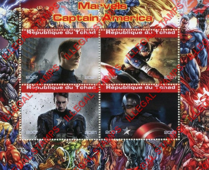Chad 2021 Marvels Captain America Illegal Stamps in Souvenir Sheet of 4