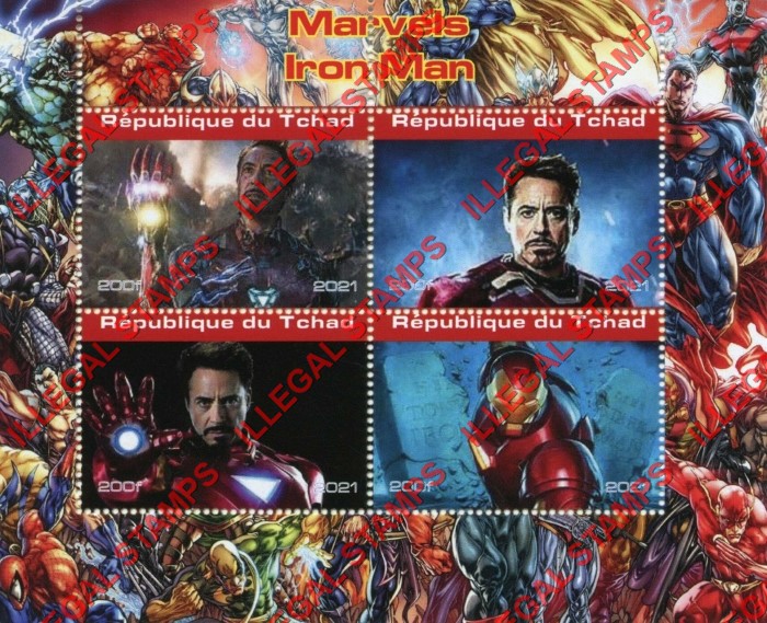 Chad 2021 Marvels Iron Man Illegal Stamps in Souvenir Sheet of 4