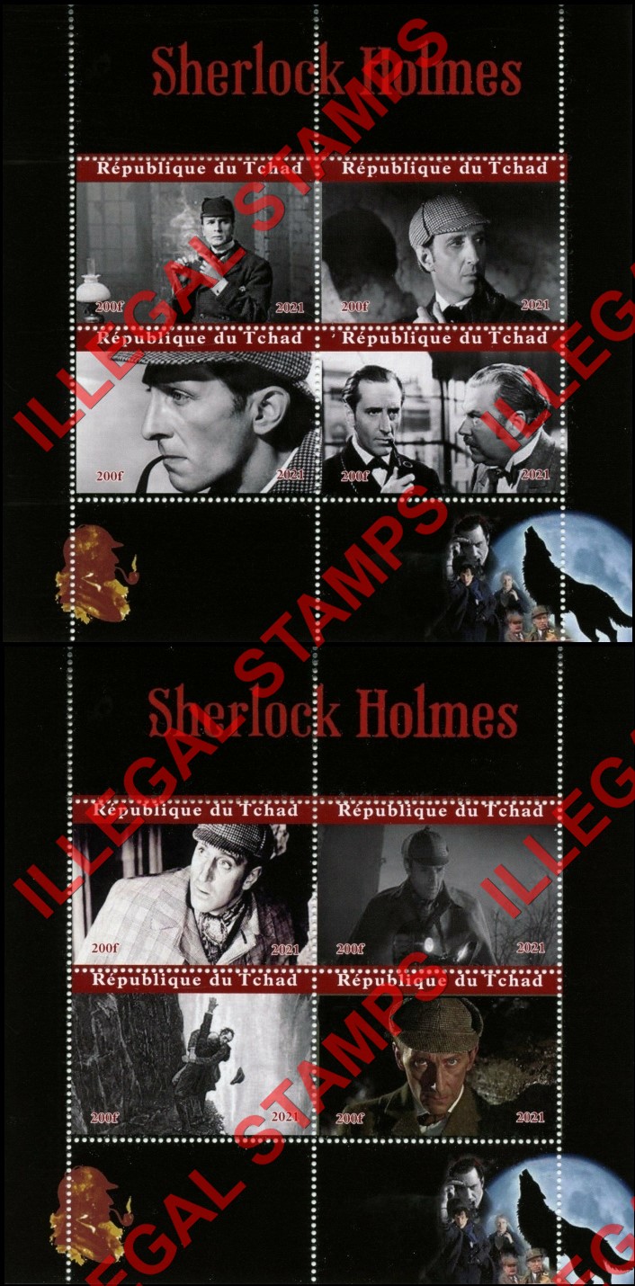 Chad 2021 Sherlock Holmes Illegal Stamps in Souvenir Sheets of 4