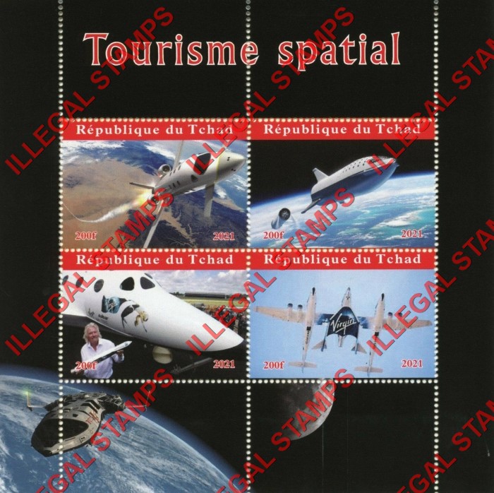 Chad 2021 Space Tourism Illegal Stamps in Souvenir Sheet of 4