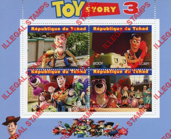 Chad 2021 Toy Story 3 Illegal Stamps in Souvenir Sheet of 4
