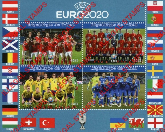 Chad 2021 UEFA EURO2020 Football Soccer Illegal Stamps in Souvenir Sheet of 4 (Sheet 2)
