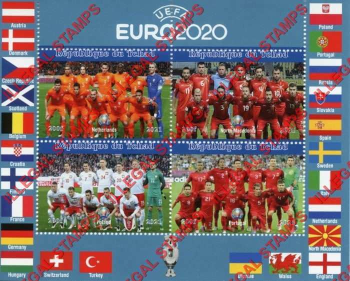 Chad 2021 UEFA EURO2020 Football Soccer Illegal Stamps in Souvenir Sheet of 4 (Sheet 3)