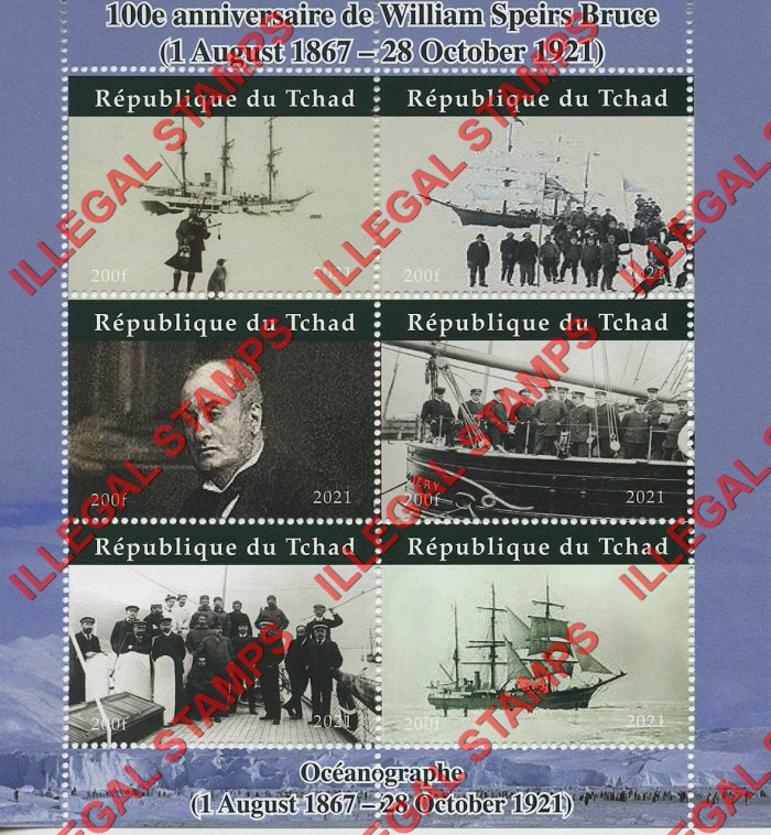 Chad 2021 William Speirs Bruce Arctic Exploration Illegal Stamps in Souvenir Sheet of 4