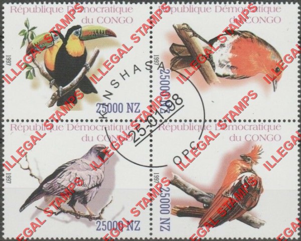 Congo Democratic Republic 1997 Birds Illegal Stamp Block of 4