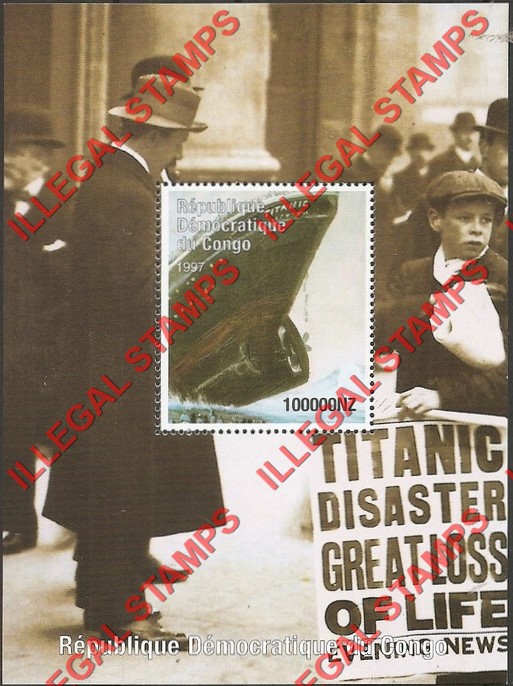 Congo Democratic Republic 1997 Titanic Illegal Stamp Souvenir Sheet of 1