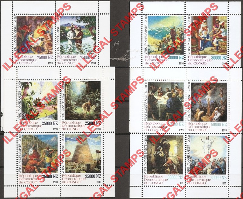 Congo Democratic Republic 1999 Paintings Jesus Christ Illegal Stamp Souvenir Sheets of 4