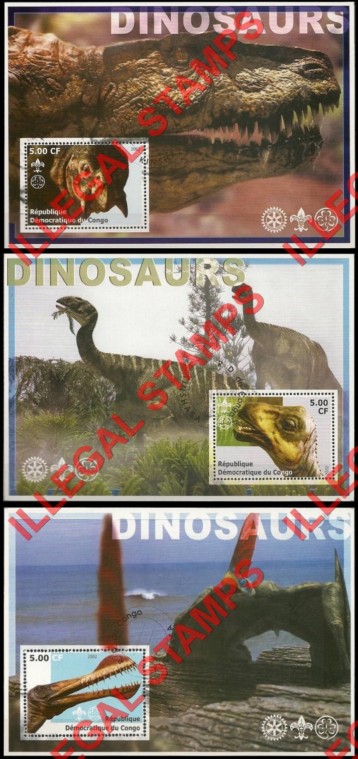 Congo Democratic Republic 2002 Dinosaurs Illegal Stamp Souvenir Sheets of 1 (Part 2)