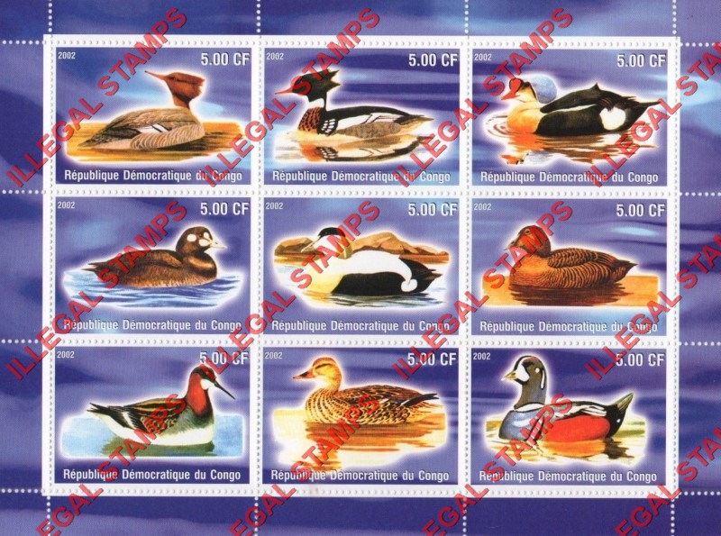 Congo Democratic Republic 2002 Ducks Illegal Stamp Sheet of 9