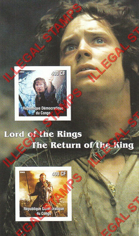 Congo Democratic Republic 2003 Lord of the Rings Illegal Stamp Souvenir Sheet of 2