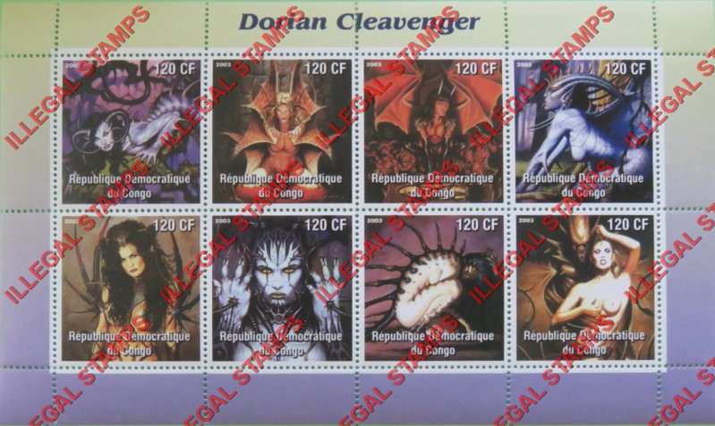 Congo Democratic Republic 2003 Paintings Dorian Cleavenger Illegal Stamp Souvenir Sheet of 8