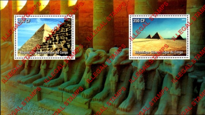 Congo Democratic Republic 2003 Pyramids Illegal Stamp Souvenir Sheet of 2