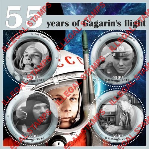 Congo Democratic Republic 2016 Yuri Gagarin Illegal Stamp Souvenir Sheet of 4