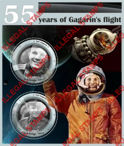 Congo Democratic Republic 2016 Yuri Gagarin Illegal Stamp Souvenir Sheet of 2