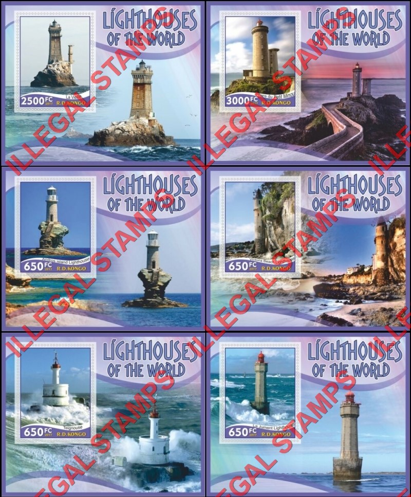 Congo Democratic Republic 2017 Lighthouses of the World Illegal Stamp Souvenir Sheets of 1