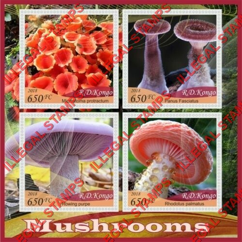 Congo Democratic Republic 2018 Mushrooms Illegal Stamp Souvenir Sheet of 4