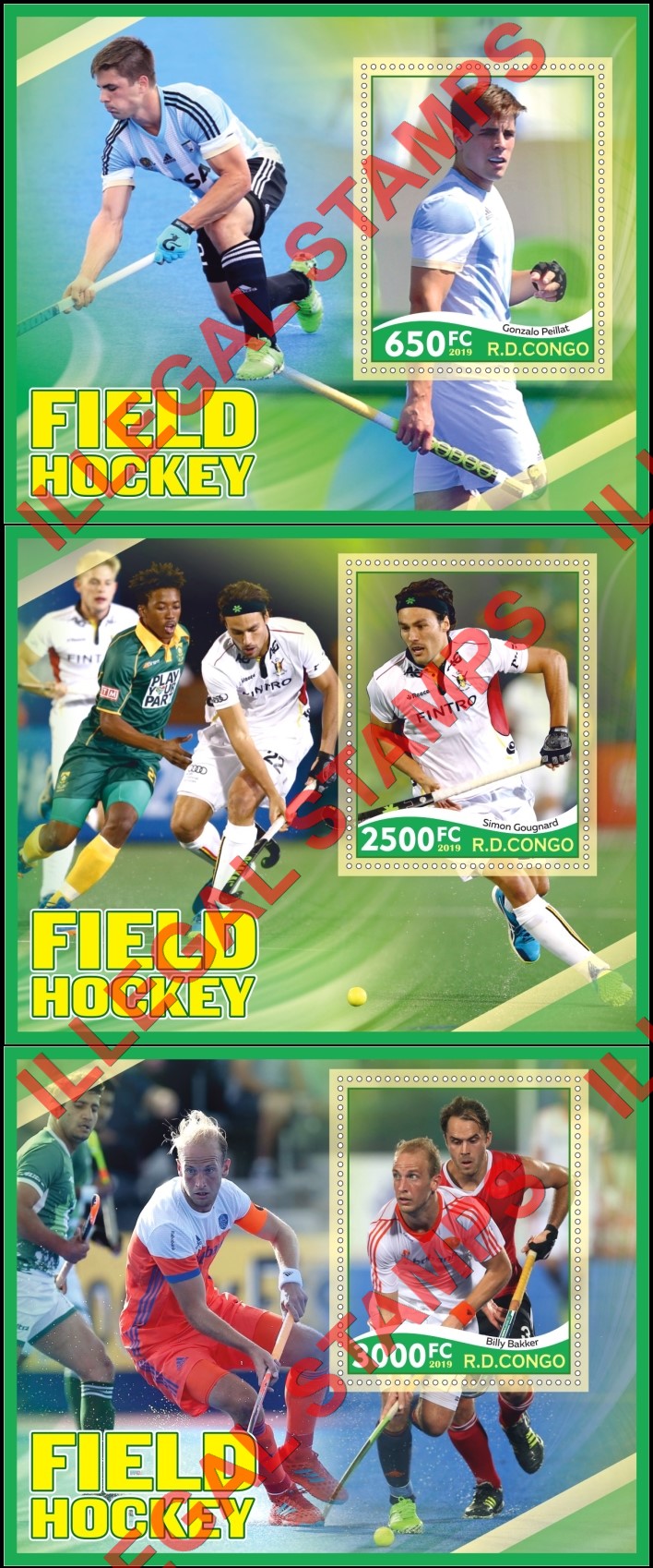 Congo Democratic Republic 2019 Field Hockey Illegal Stamp Souvenir Sheets of 1 (Part 2)