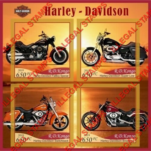 Congo Democratic Republic 2019 Motorcycles Harley Davidson Illegal Stamp Souvenir Sheet of 4