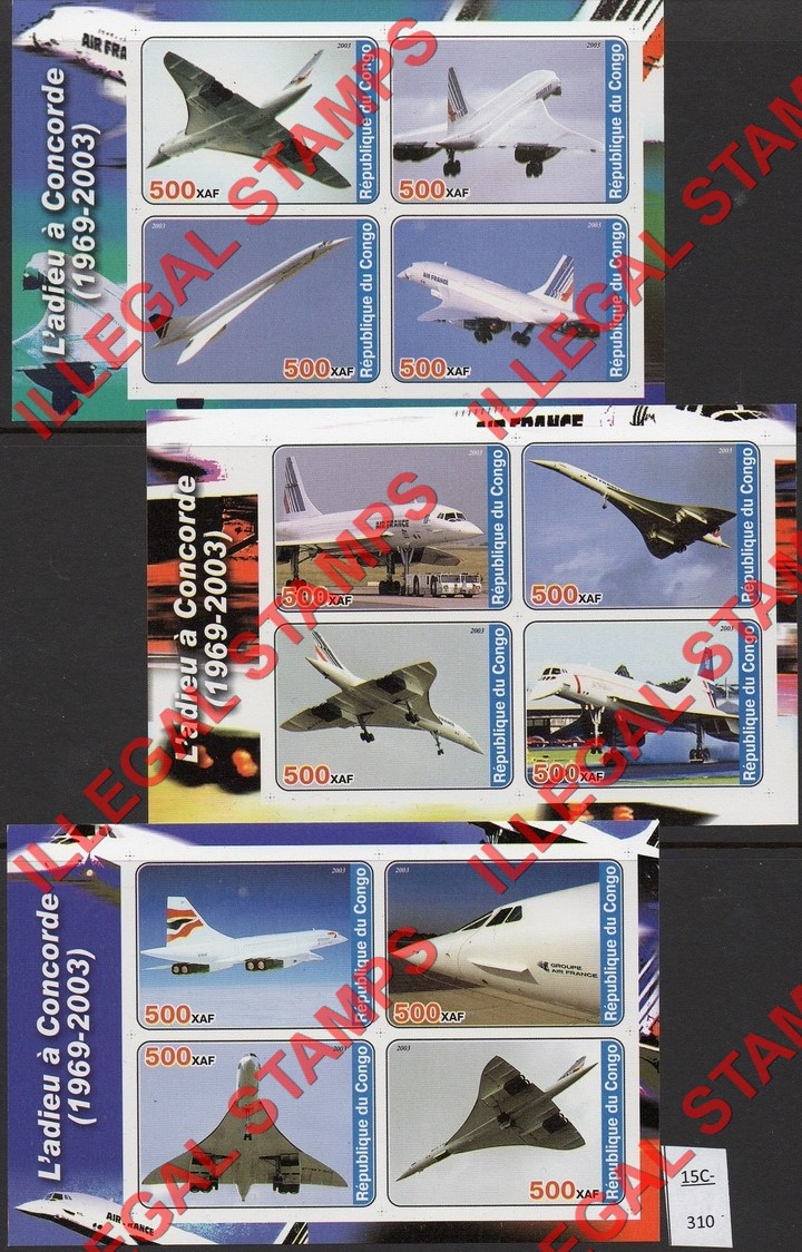 Congo Republic 2003 Concorde Illegal Stamp Souvenir Sheets of 4