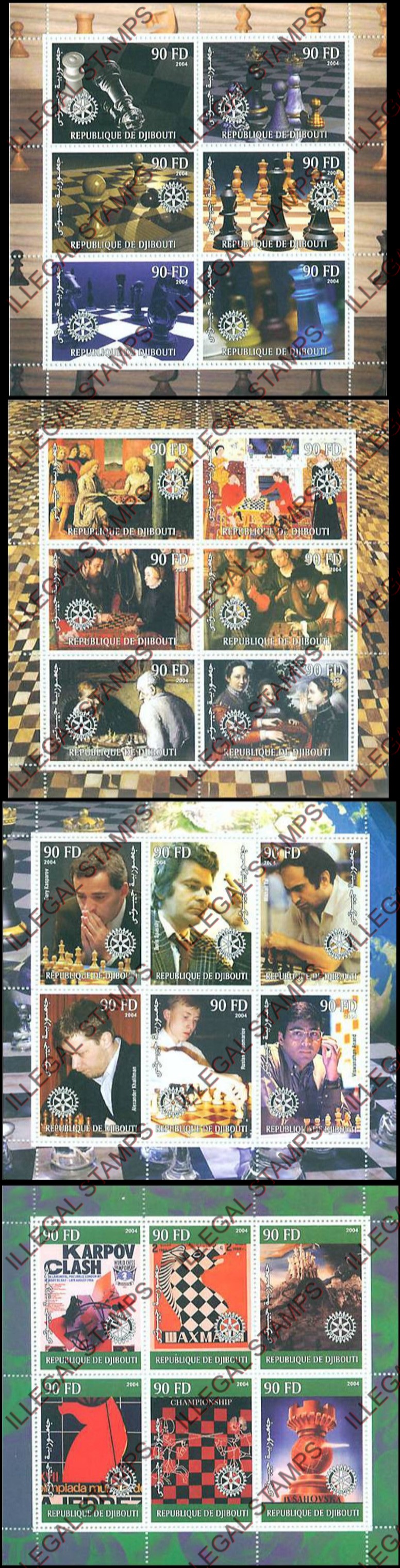 Djibouti 2004 Chess Illegal Stamp Sheetlets of 6