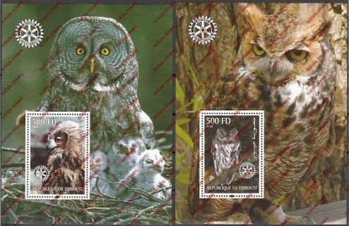 Djibouti 2004 Owls Illegal Stamp Souvenir Sheets of 1