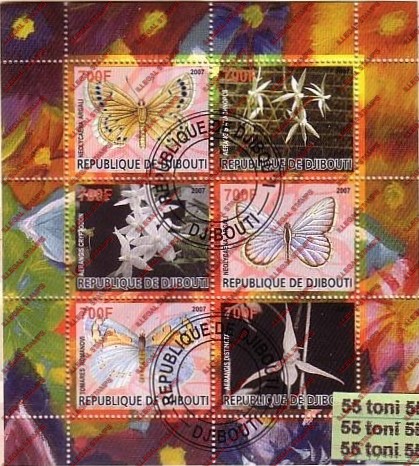 Djibouti 2007 Butterflies and Flowers Illegal Stamp Souvenir Sheetlet of 6