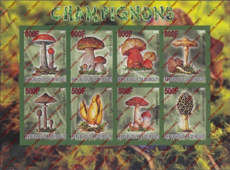 Djibouti 2007 Mushrooms Illegal Stamp Souvenir Sheetlet of 8