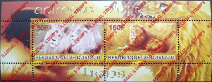 Djibouti 2010 Animals of Africa Lions Illegal Stamp Souvenir Sheet of 2