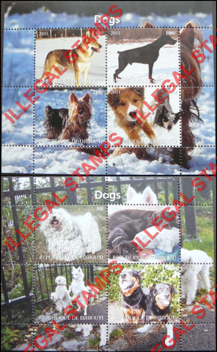 Djibouti 2011 Dogs Illegal Stamp Souvenir Sheet of 4 (different) (Part 3)
