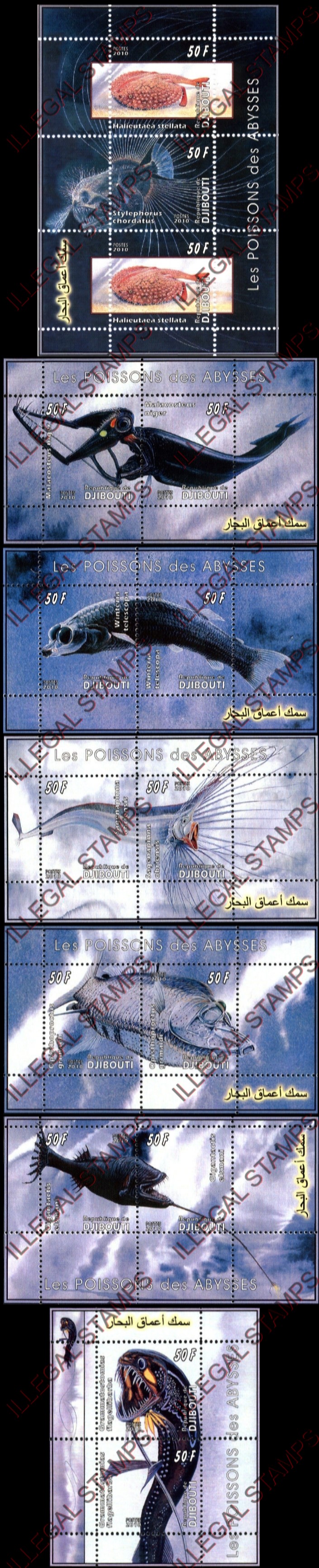 Djibouti 2011 Fish of the Abyss Illegal Stamp Souvenir Sheets of 2