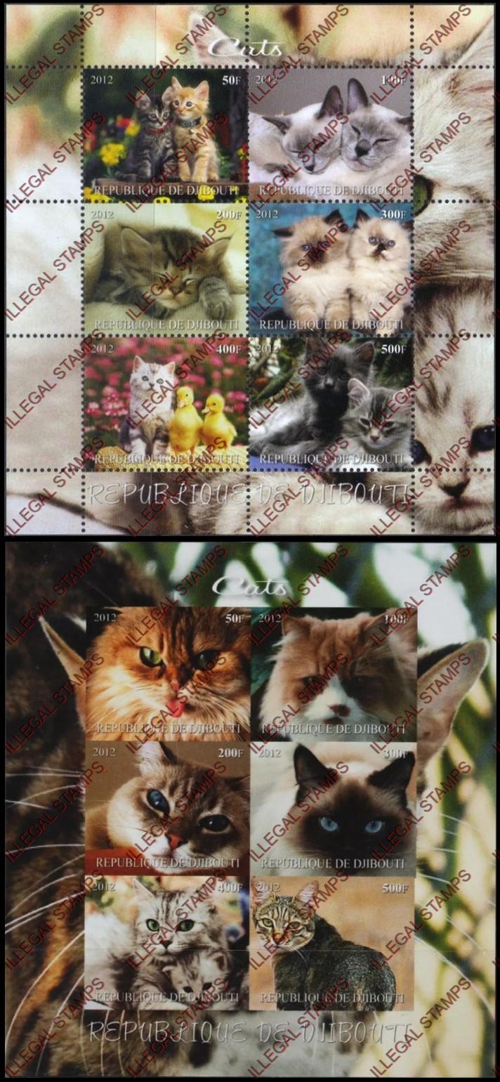 Djibouti 2012 Cats Illegal Stamp Sheetlets of 6