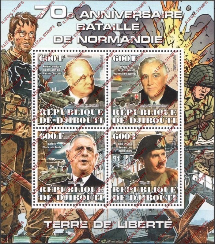 Djibouti 2014 Battle of Normandy Illegal Stamp Souvenir Sheet of 4