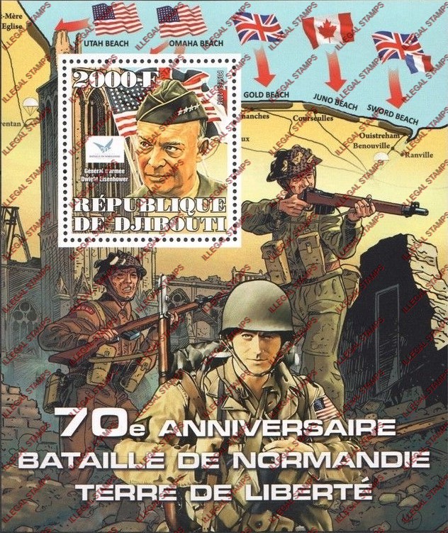 Djibouti 2014 Battle of Normandy Illegal Stamp Souvenir Sheet of 1