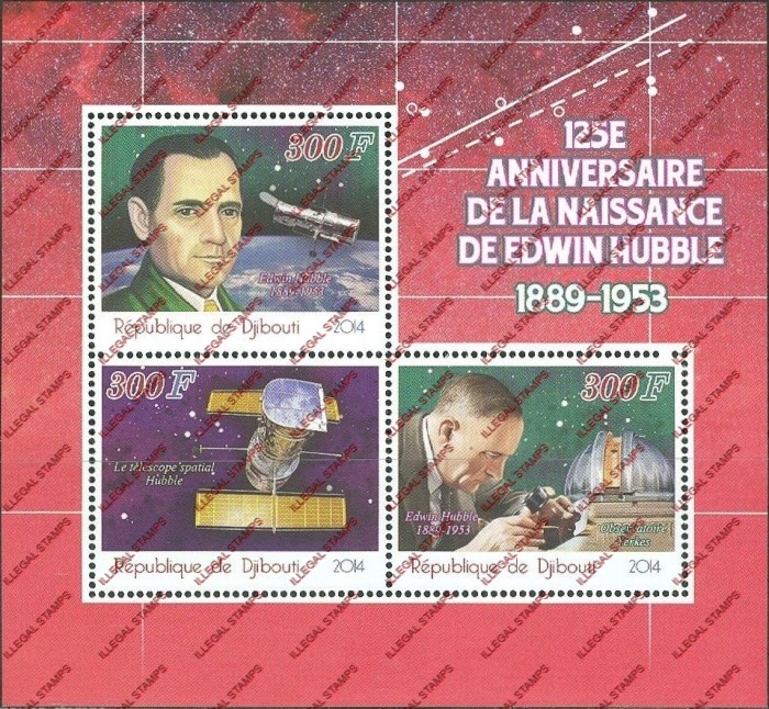 Djibouti 2014 Space Edwin Hubble Illegal Stamp Souvenir Sheet of 3